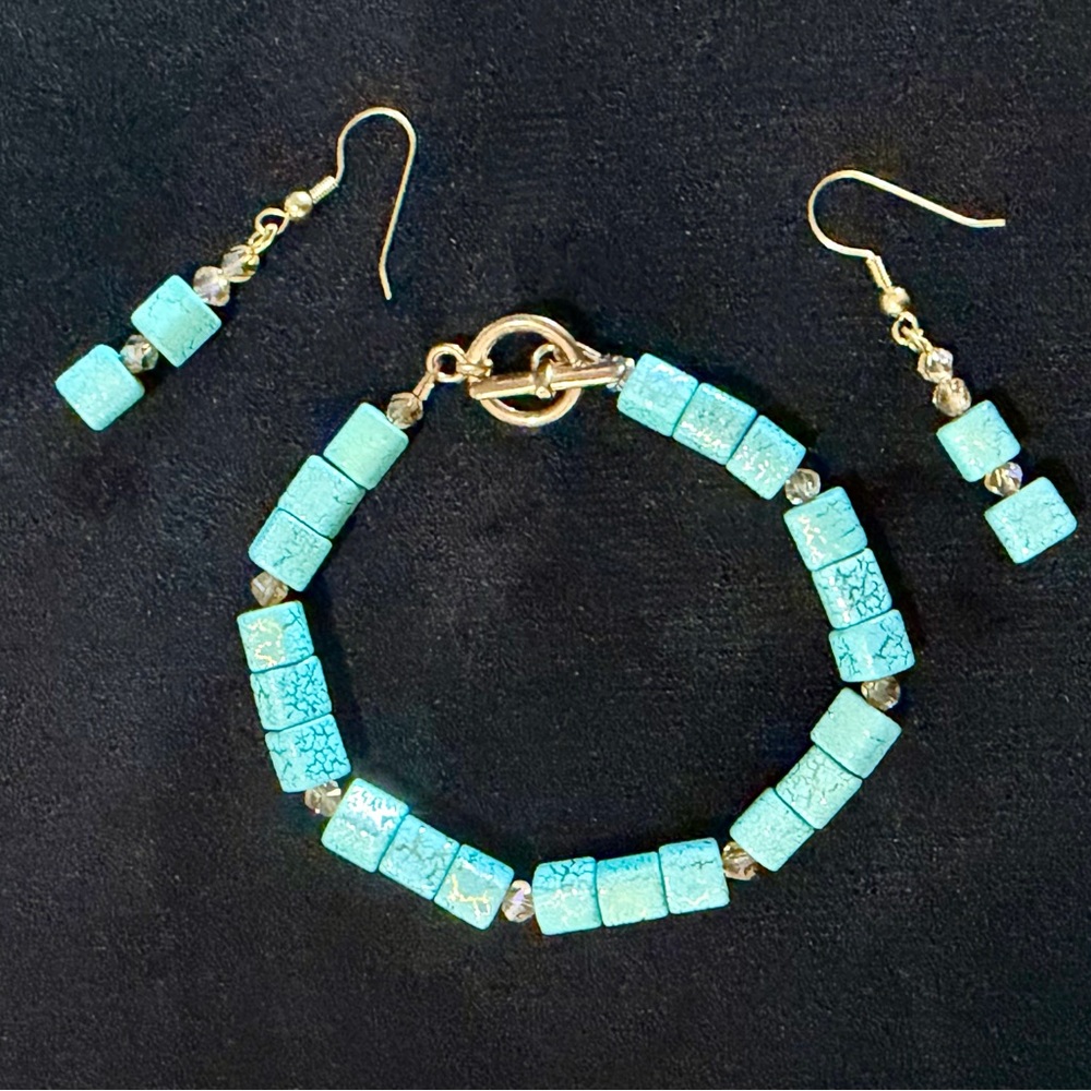 Turquoise and Gold Jewelry Set Handmade